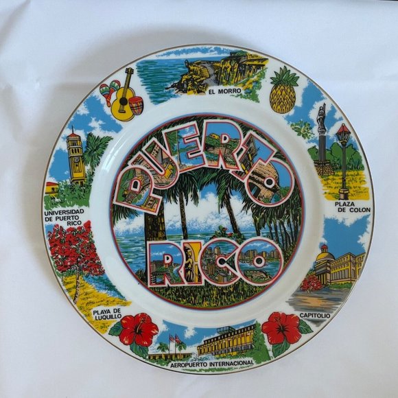 3/$20 Vintage 70s Souvenir Plate Puerto Rico Platter Retro Hawaiian wall décor - Picture 1 of 5